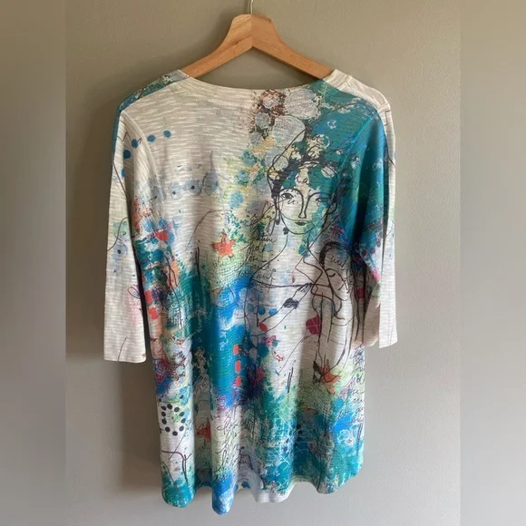 Inoah Women’s Top S Art To Wear Tunic Nautical Multicolored 3/4 Sleeve Lagenlook - Picture 6 of 11